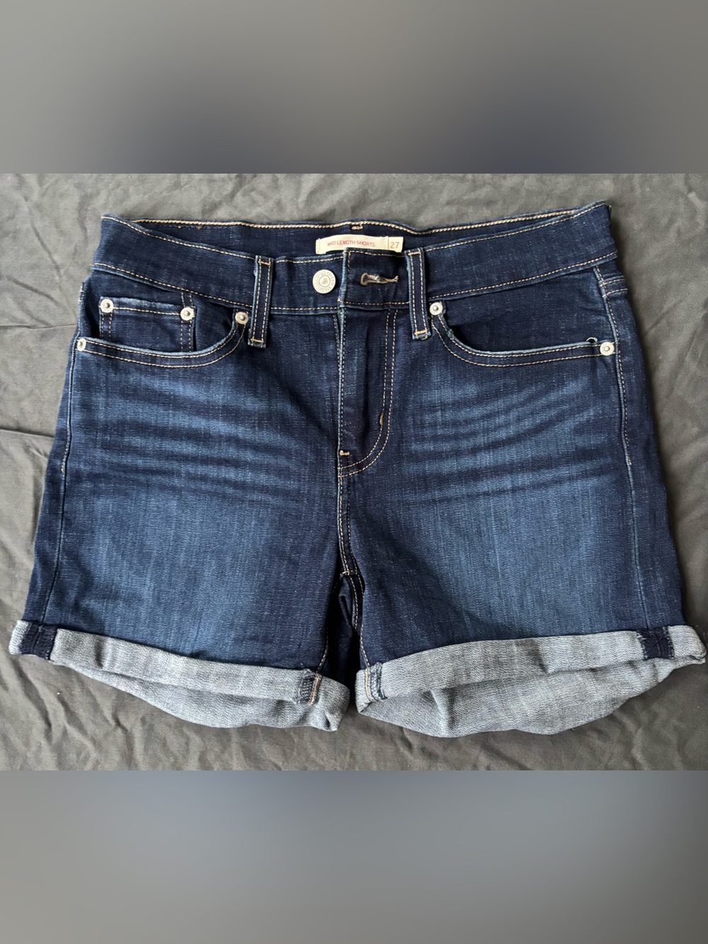 Levi’s Mid-Length Dark Wash Denim Roll-Cuff Women's Shorts